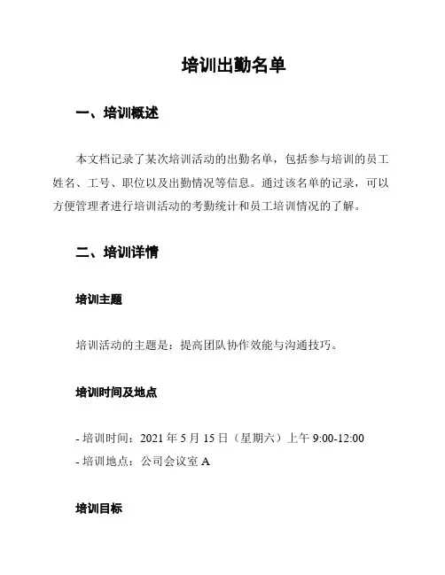 培训出勤名单