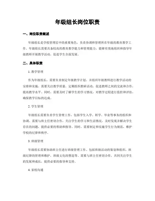 年级组长岗位职责