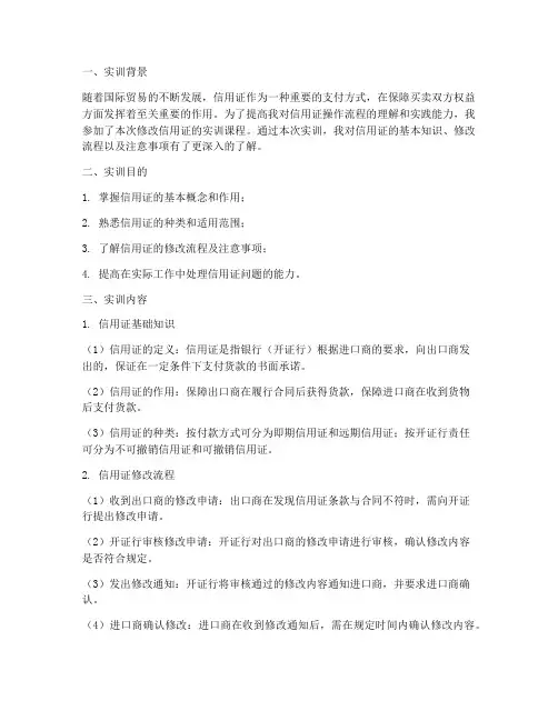 修改信用证的实训报告