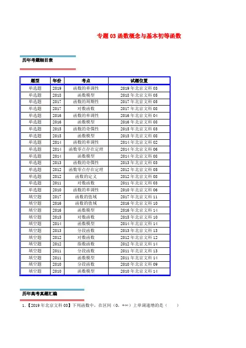 (北京卷)十年真题(2010_2019)高考数学真题分类汇编专题03函数概念与基本初等函数文(含解析)