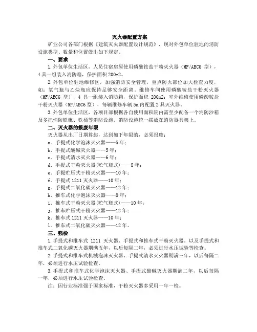 灭火器配置标准