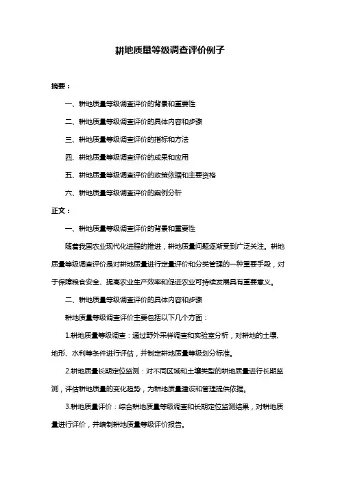 耕地质量等级调查评价例子