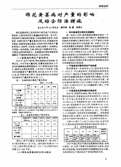 棉花黄萎病对产量的影响及综合防治措施