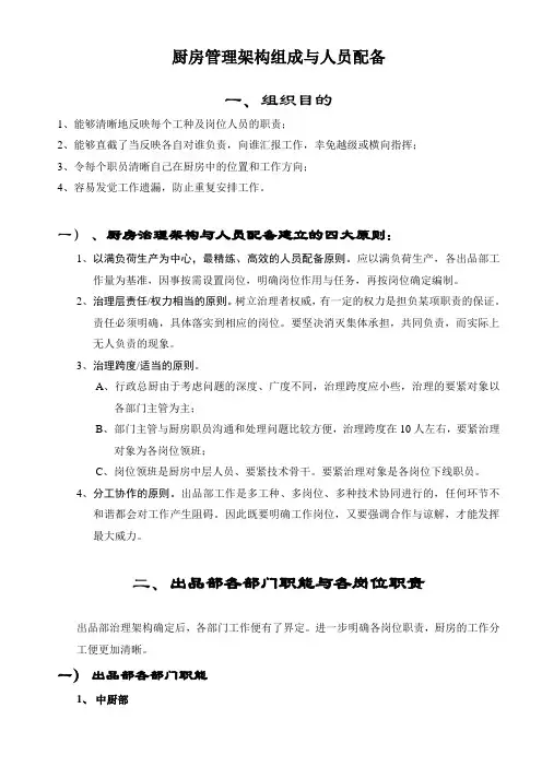 厨房管理架构组成与人员配备