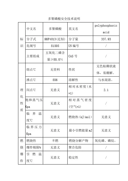 多聚磷酸安全技术说明