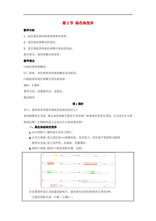高中生物 第5章 基因突变及其他变异 第2节 染色体变异参考教案 新人教版必修2