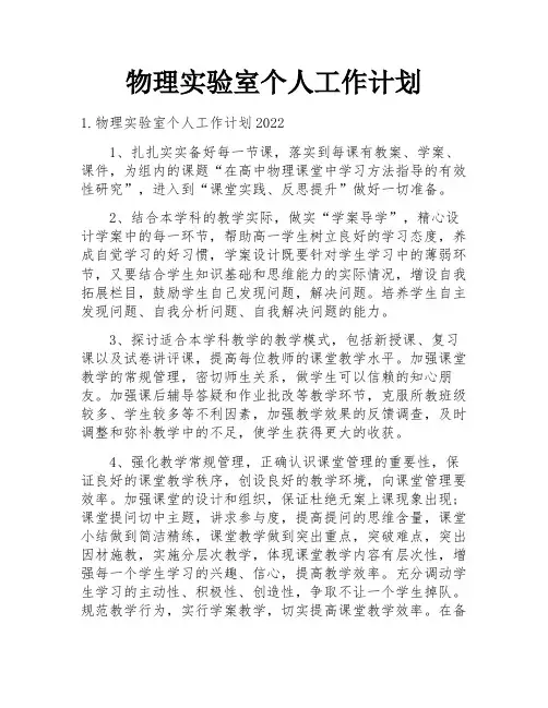 物理实验室个人工作计划