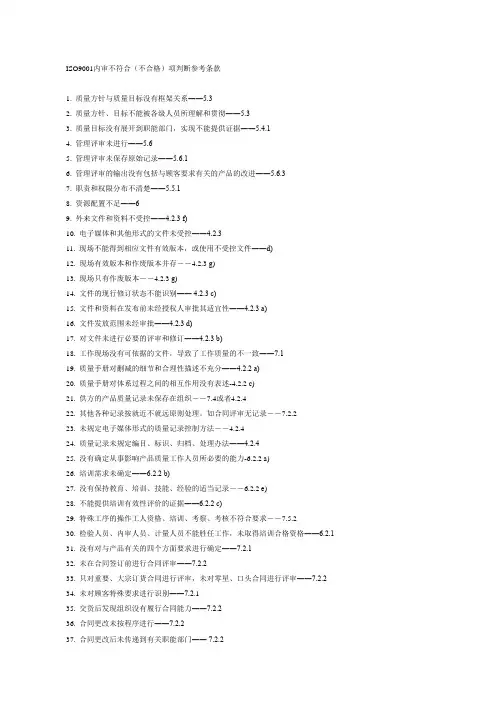 ISO体系内审不符合参考条款