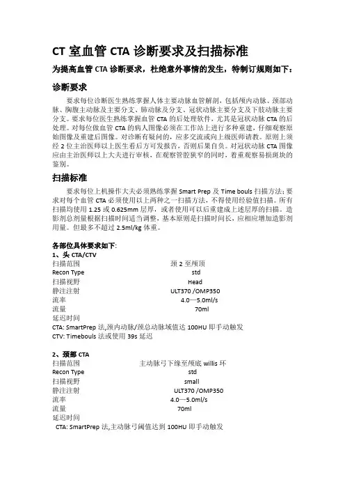 CT室血管CTA诊断要求及扫描标准