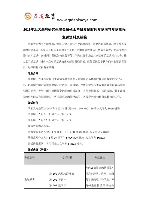 2019年北大深圳研究生院金融硕士考研复试时间复试内容复试流程复试资料及经验