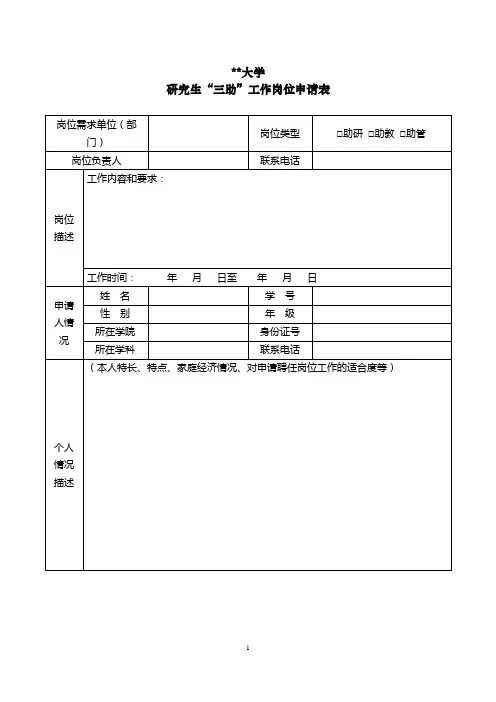 北京建筑大学研究生三助工作岗位申请表【模板】