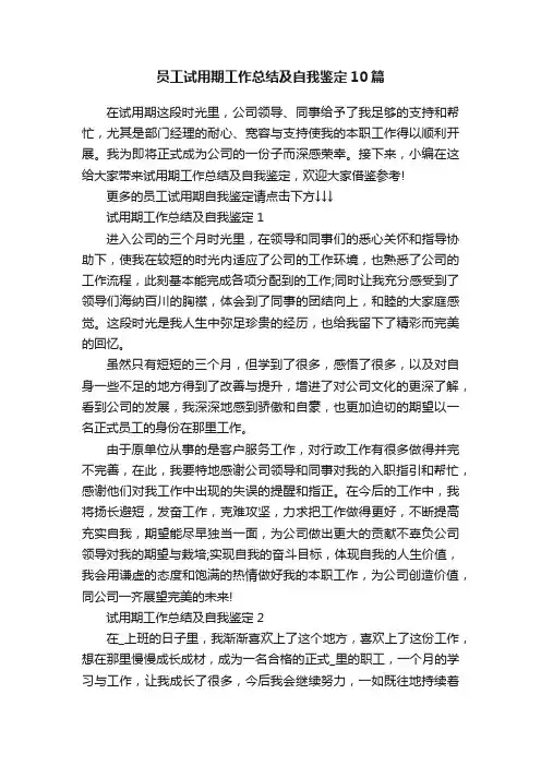 员工试用期工作总结及自我鉴定10篇