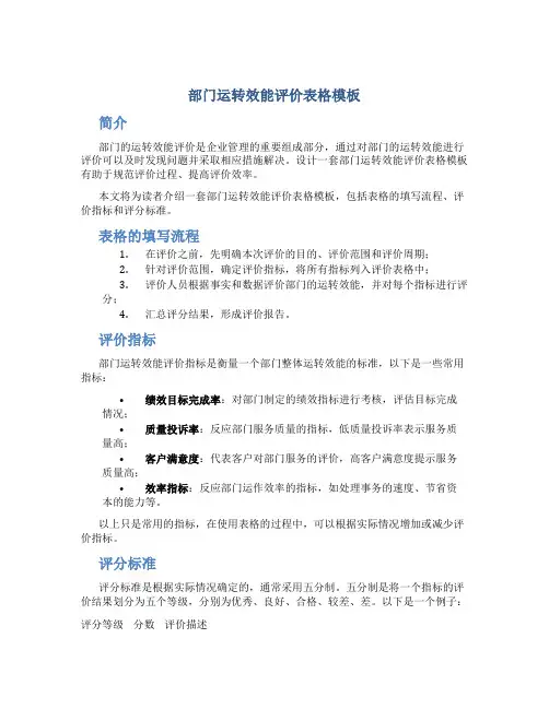 部门运转效能评价表格模板