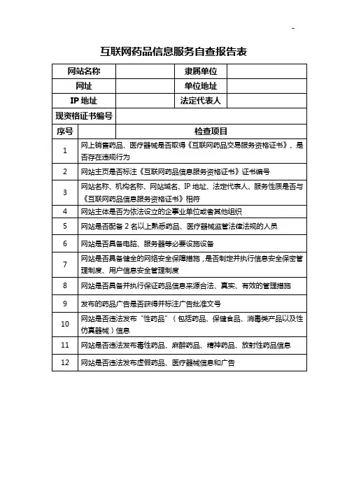 互联网药品信息服务自查报告表