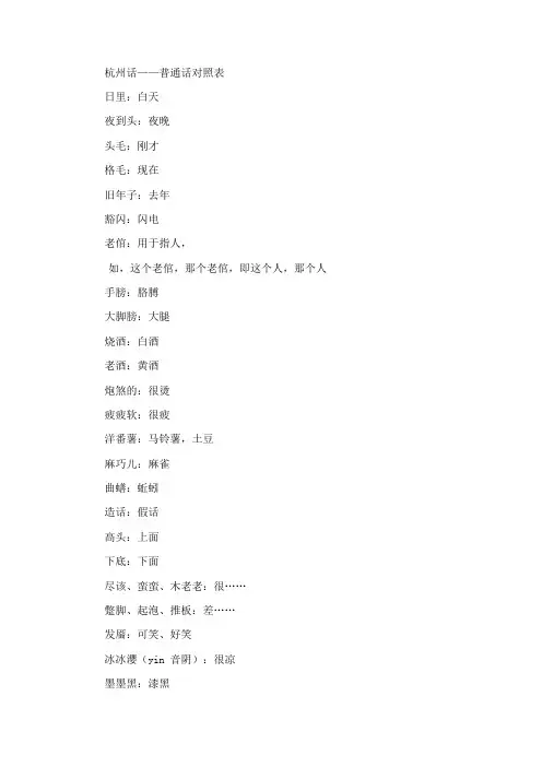 杭州话与普通话对照