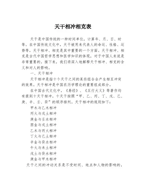 天干相冲相克表