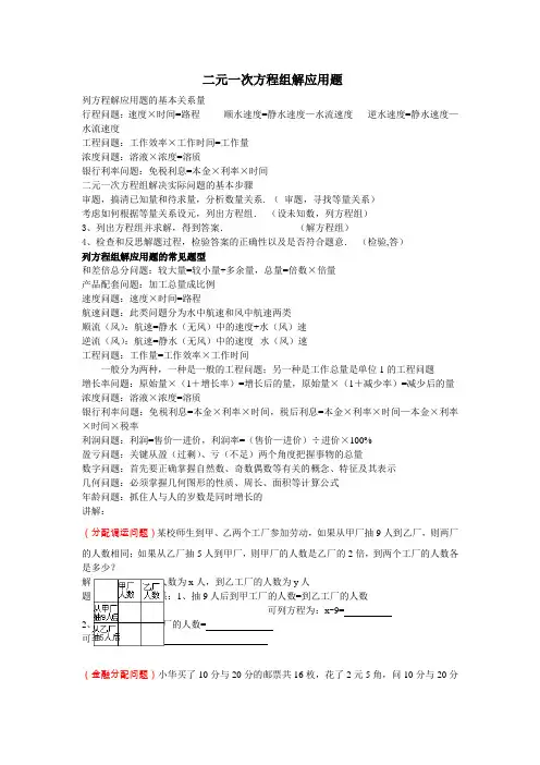 二元一次方程组及一元一次不等式应用题