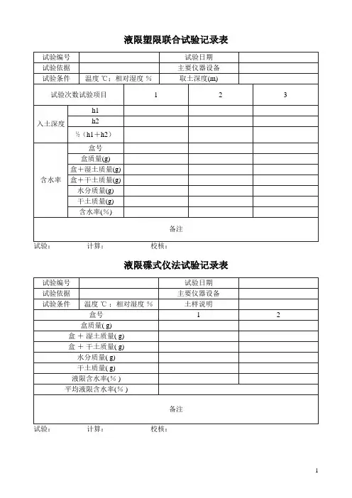 液限、塑限试验记录表汇总
