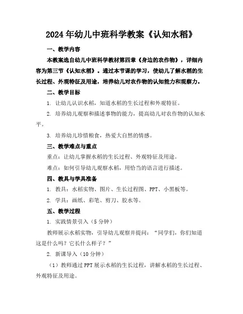 2024年幼儿中班科学教案《认知水稻》