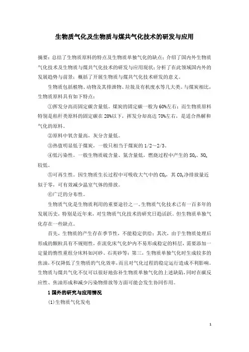 生物质气化及生物质与煤共气化技术的研发与应用