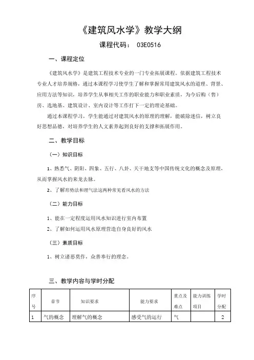 建筑风水课程标准