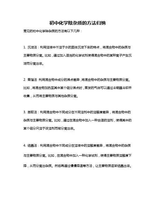 初中化学除杂质的方法归纳