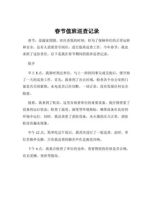 春节值班巡查记录