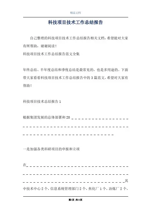 科技项目技术工作总结报告