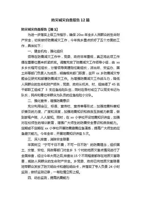 防灾减灾自查报告12篇