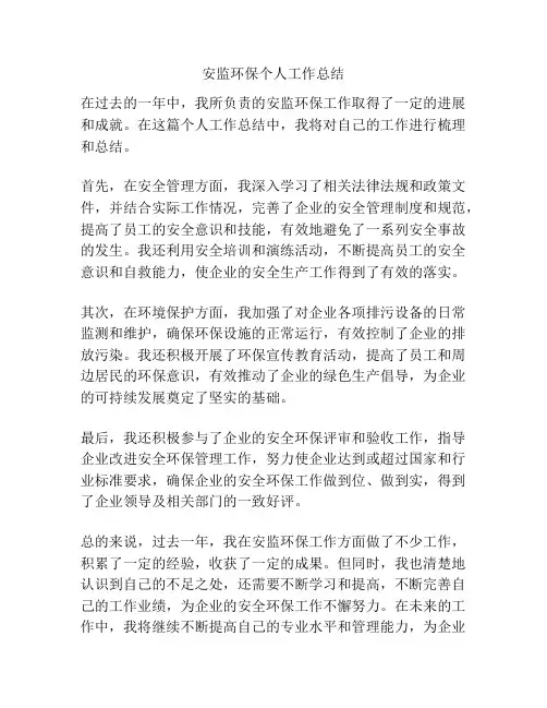 安监环保个人工作总结