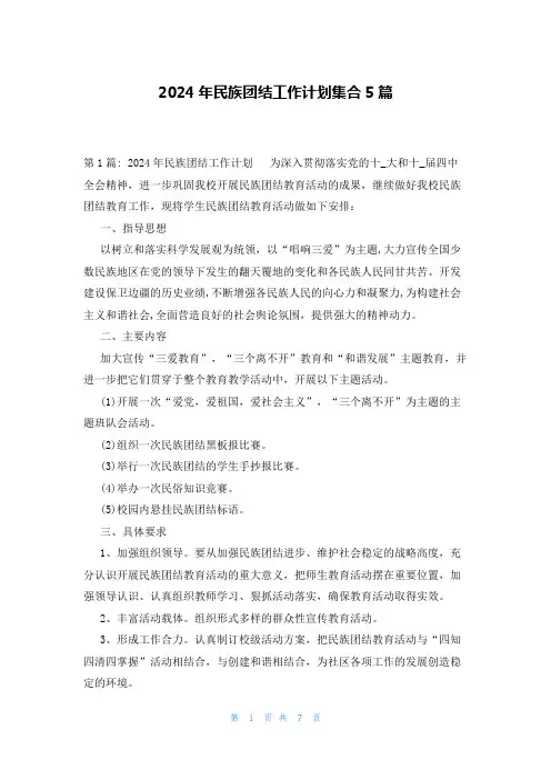 2024年民族团结工作计划集合5篇
