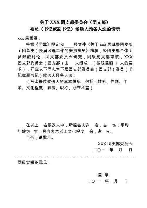 团支部换届改选(候选人请示)