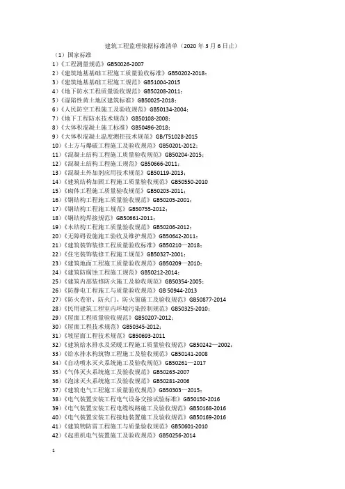 建筑工程监理依据标准目录清单