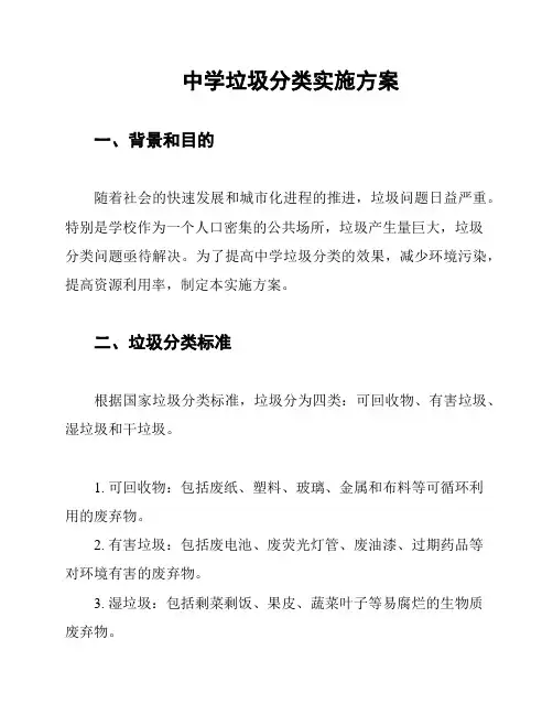 中学垃圾分类实施方案