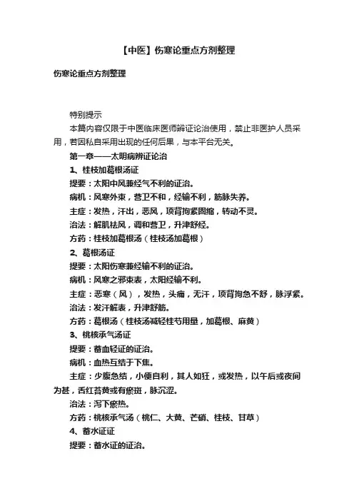 【中医】伤寒论重点方剂整理