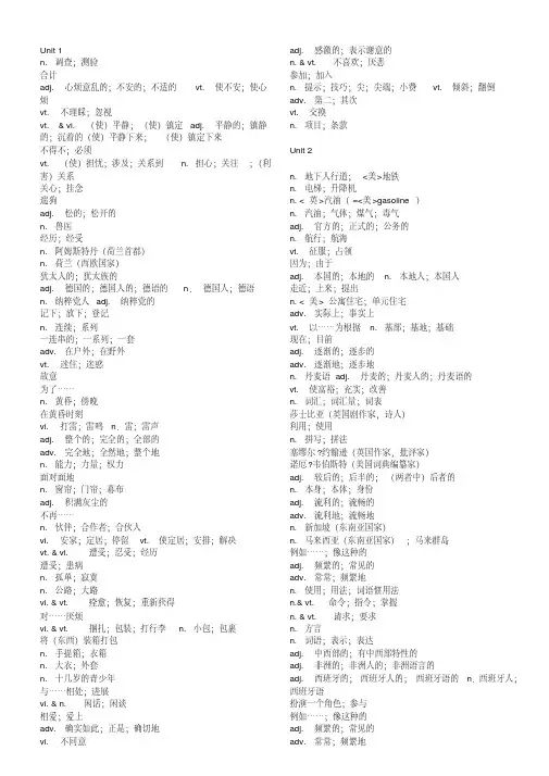 人教版高中英语必修一-选修8单词表中文