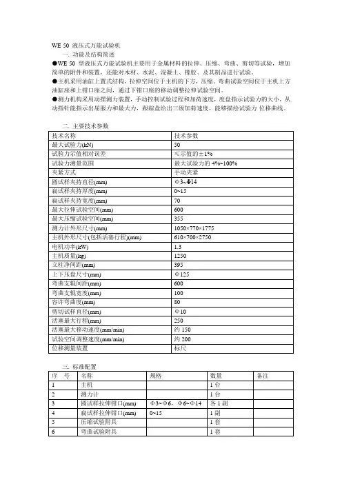 万能试验机系列型号参数