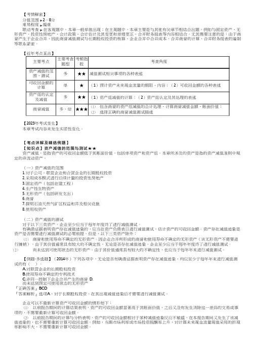 注册会计师CPA：资产减值的范围与测试、资产可收回金额计量