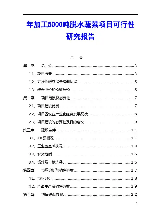 年加工5000吨脱水蔬菜项目可行性研究报告