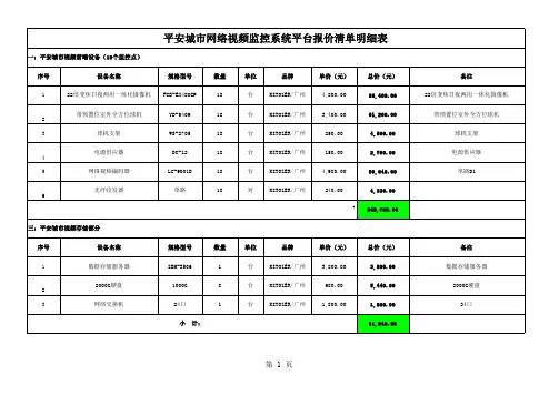 平安城市网络视频监控系统平台报价清单明细表