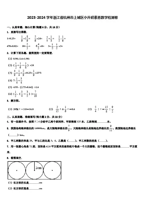 2023-2024学年浙江省杭州市上城区小升初素养数学检测卷含解析