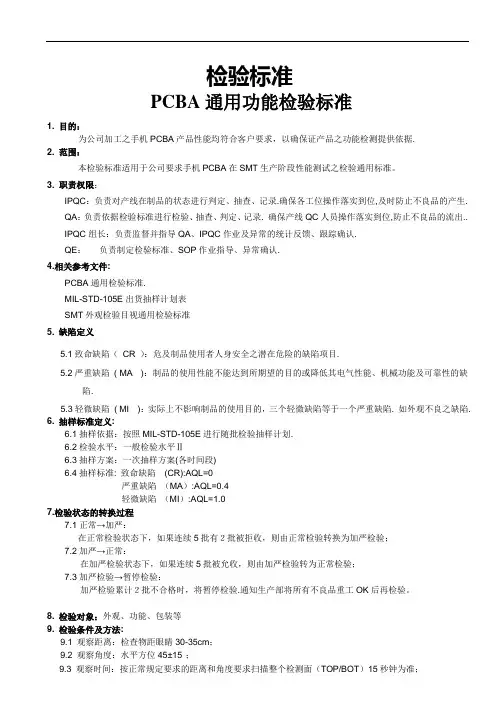 SMT通用功能检验标准
