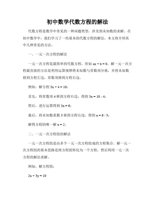 初中数学代数方程的解法