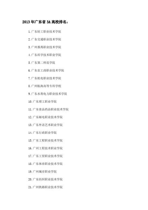 2013年广东3a专科院校最新排行榜(最新)