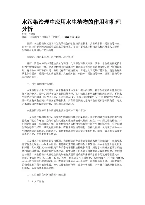 水污染治理中应用水生植物的作用和机理分析