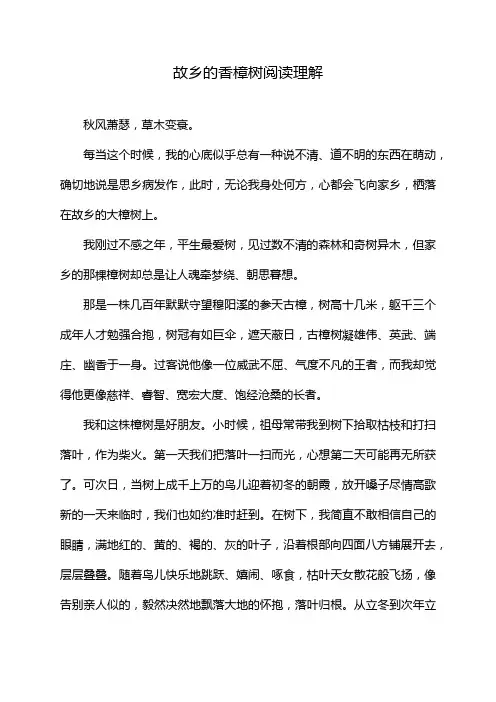 故乡的香樟树阅读理解
