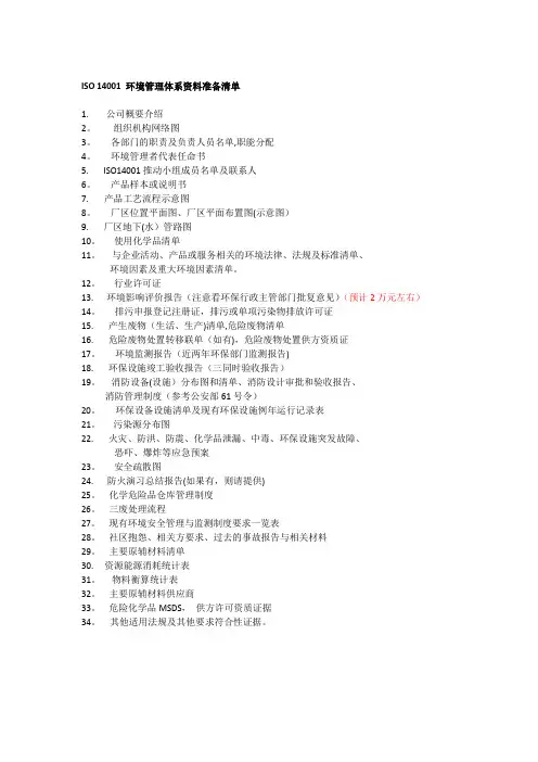 环境安全管理体系资料清单