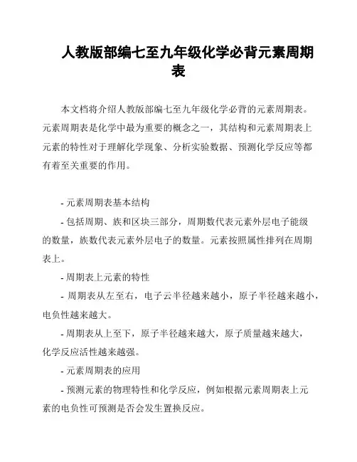人教版部编七至九年级化学必背元素周期表
