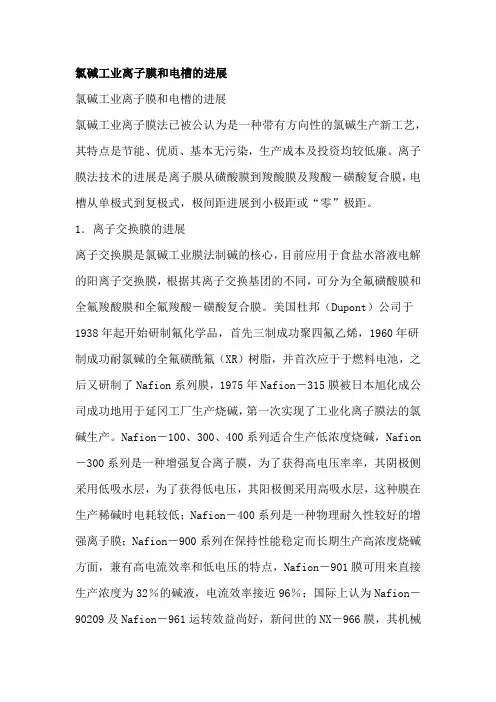 氯碱工业离子膜和电槽的进展