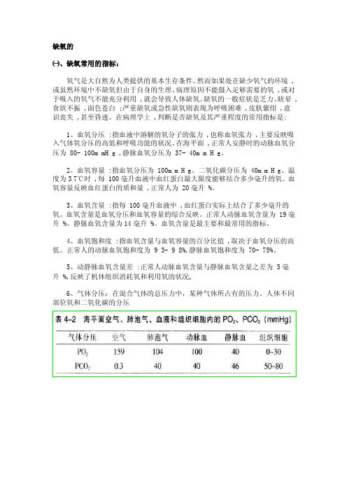 缺氧常用的指标